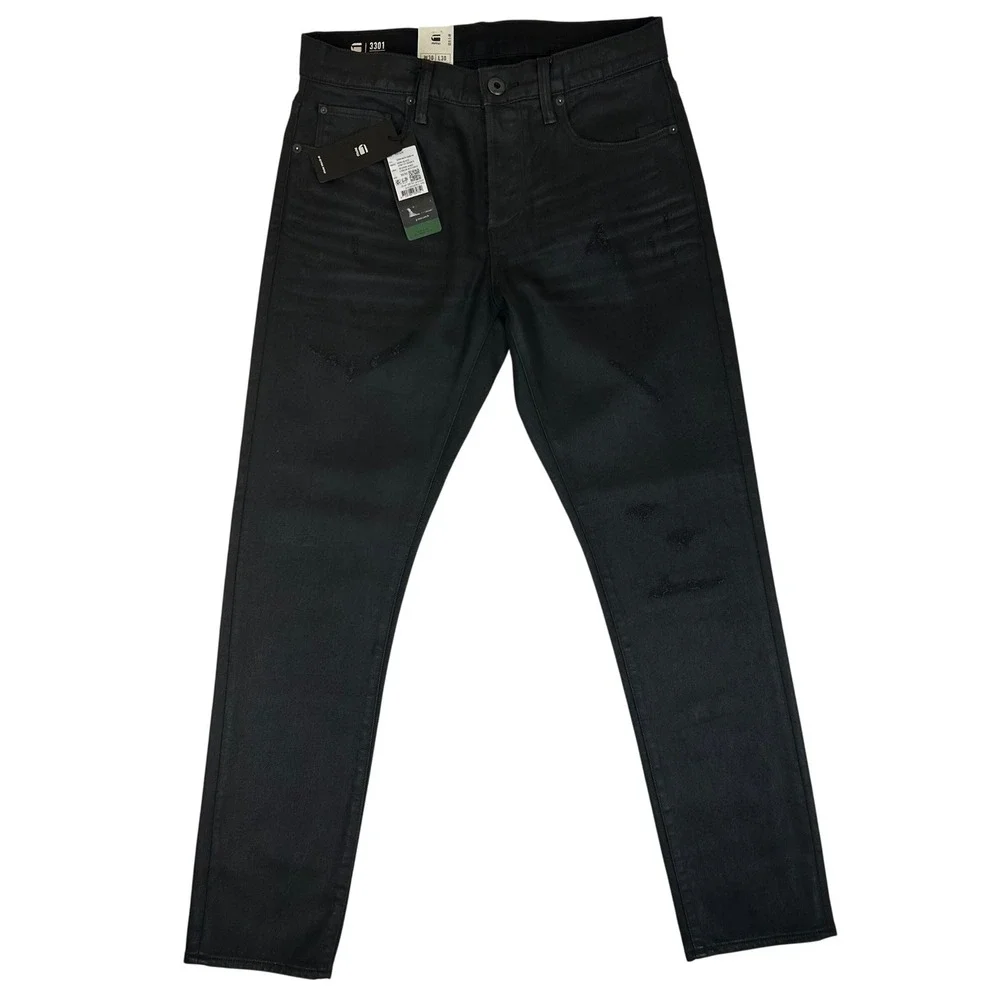 G-Star RAW 3301 Slim Nero Black Stretch Denim Jeans 32x30 51001-B479-G948 44